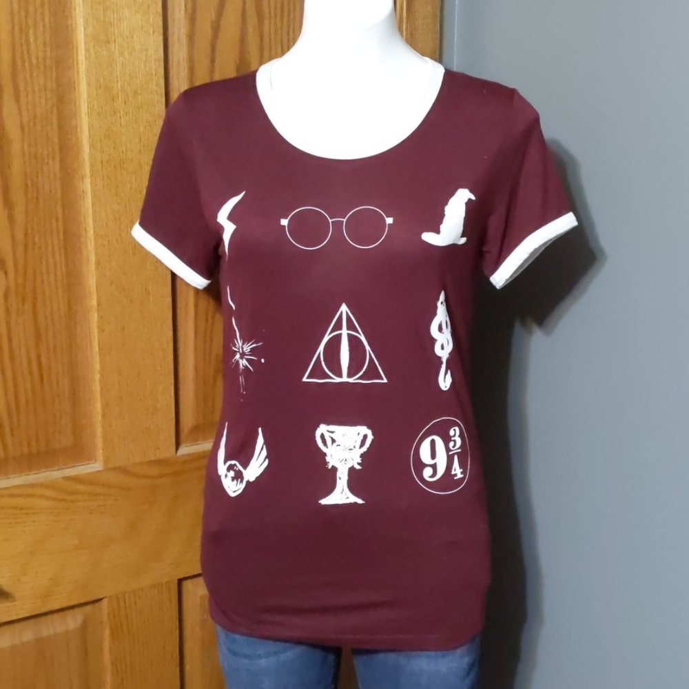 Harry Potter Symbols Ringer Tee Burgundy L